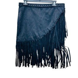 Miss Me Women’s Fringe Mini Skirt Black - Size Large